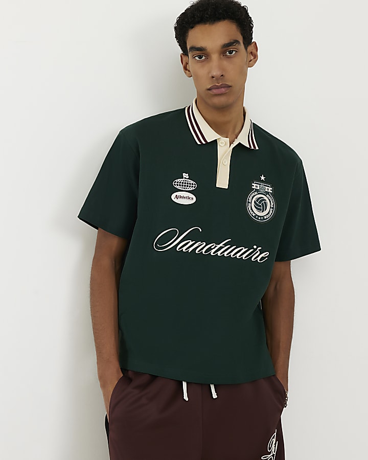 Green Oversized Fit Striped Rugby Shirt