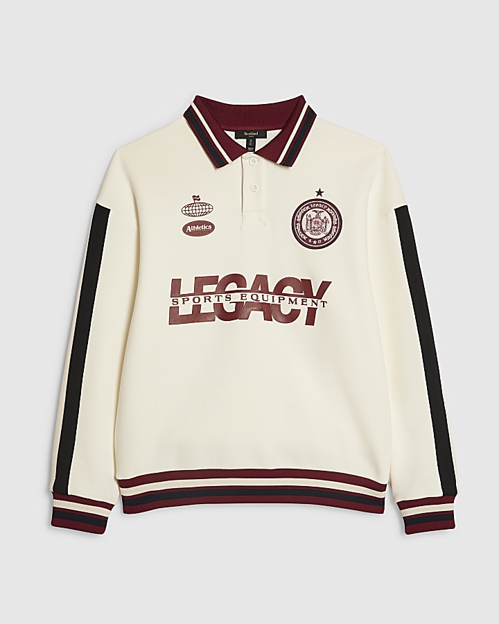Cream Oversized Fit Legacy Rugby Top