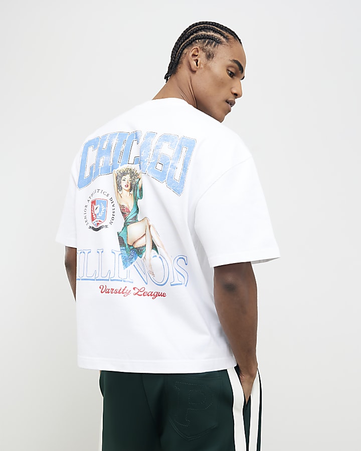 White Oversized Fit Chicago Pinup T-Shirt