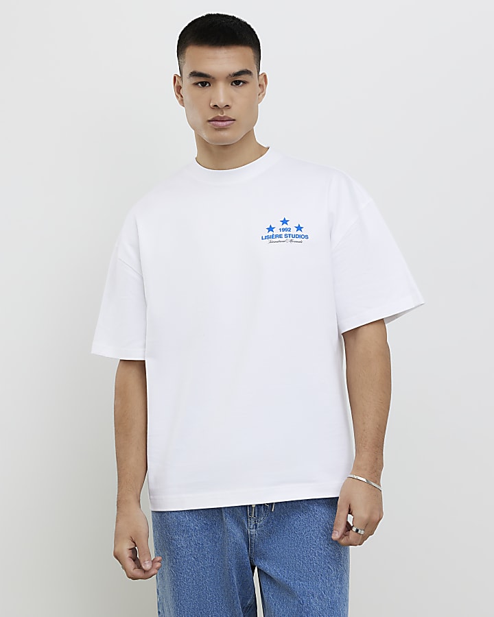 White Oversized Fit Lisere Studios T-Shirt