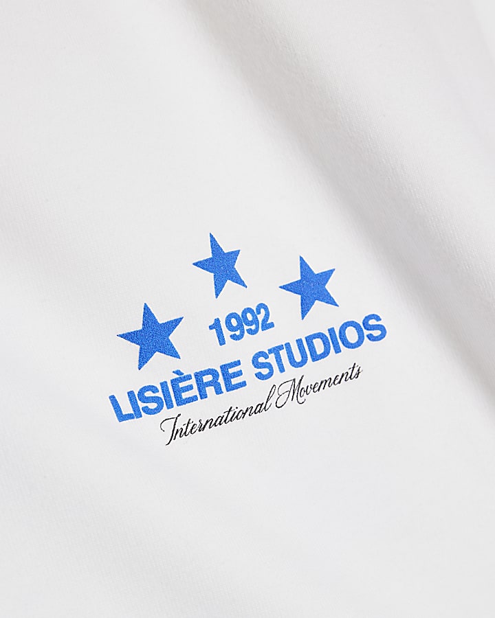 White Oversized Fit Lisere Studios T-Shirt