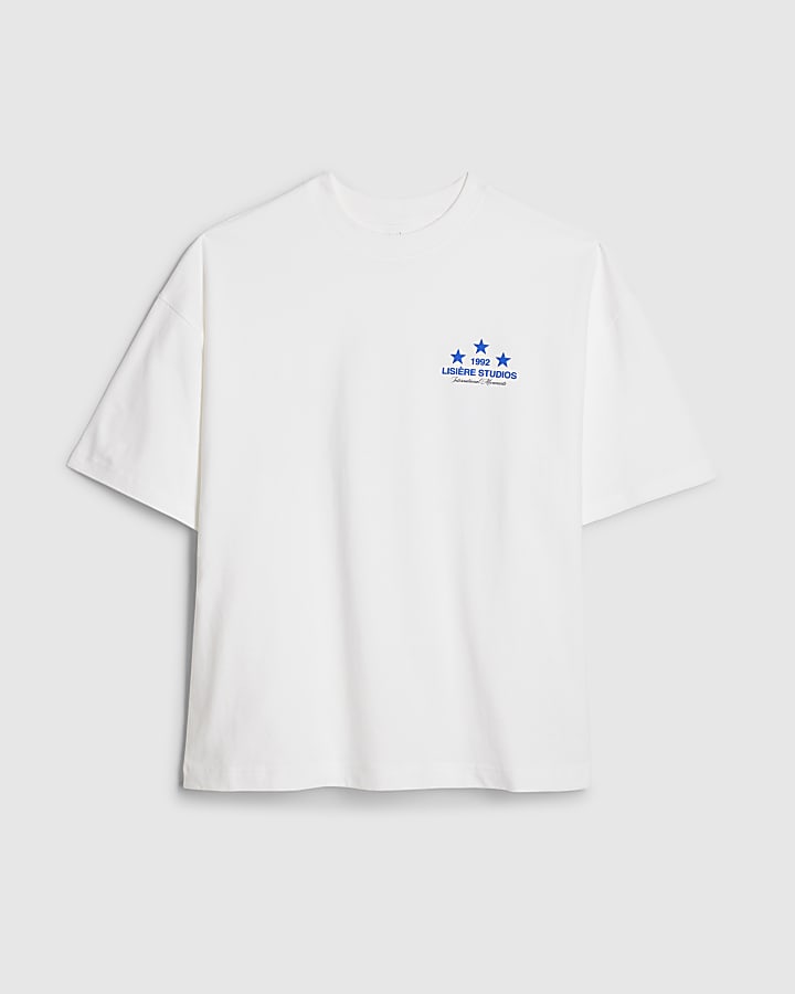 White Oversized Fit Lisere Studios T-Shirt