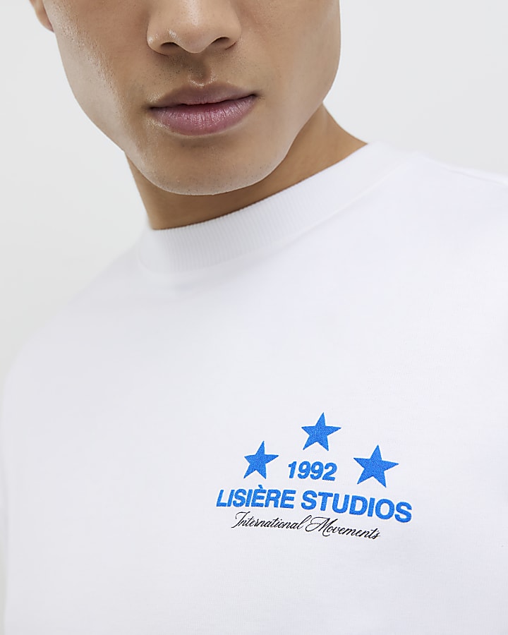 White Oversized Fit Lisere Studios T-Shirt