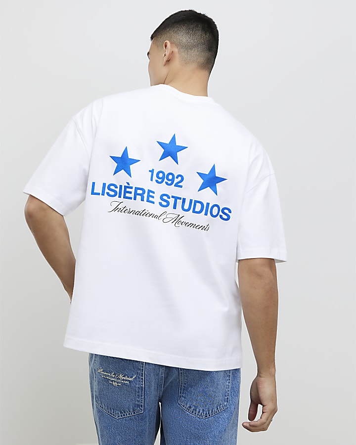 White Oversized Fit Lisere Studios T-Shirt