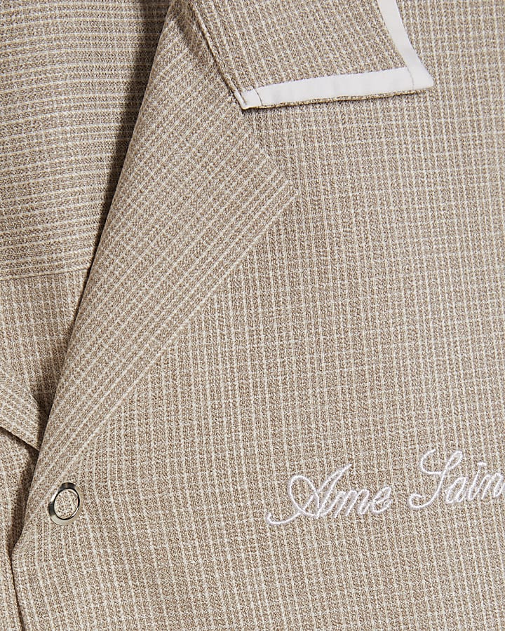 Beige Piped Microcheck Shirt