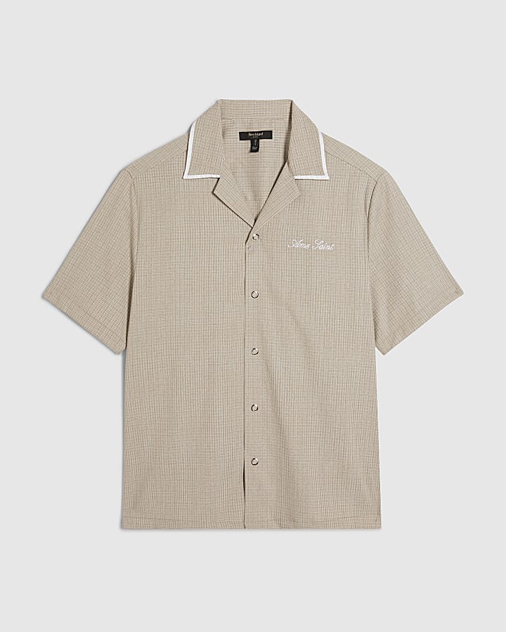 Beige Piped Microcheck Shirt