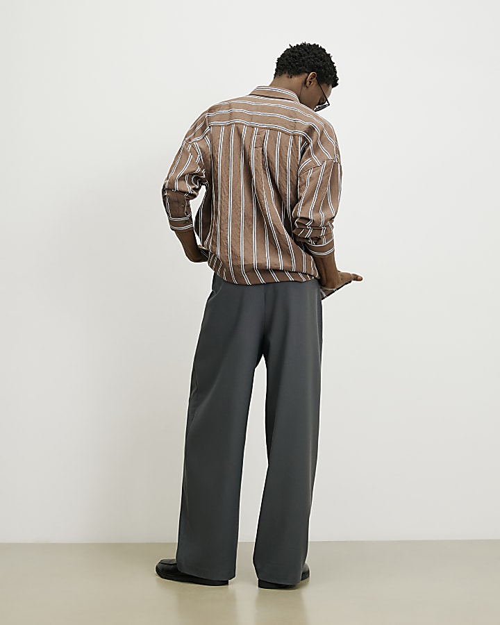 Grey RI Studio Wide Leg Pleat Trousers