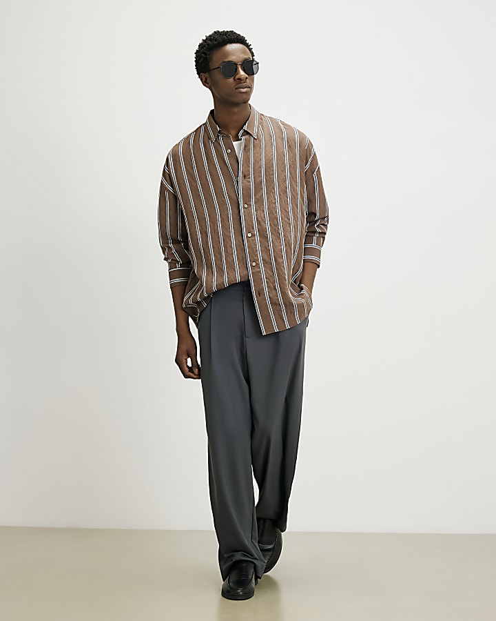 Grey RI Studio Wide Leg Pleat Trousers