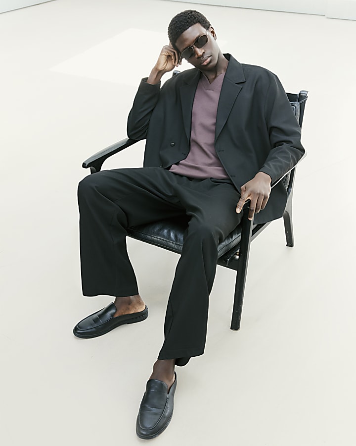 Black RI Studio Wide Leg Pleat Trousers