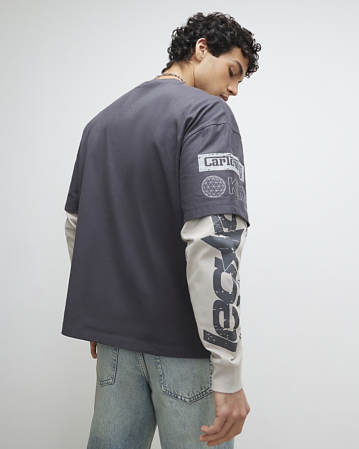 Grey Oversized Penrose Double Layered T-Shirt