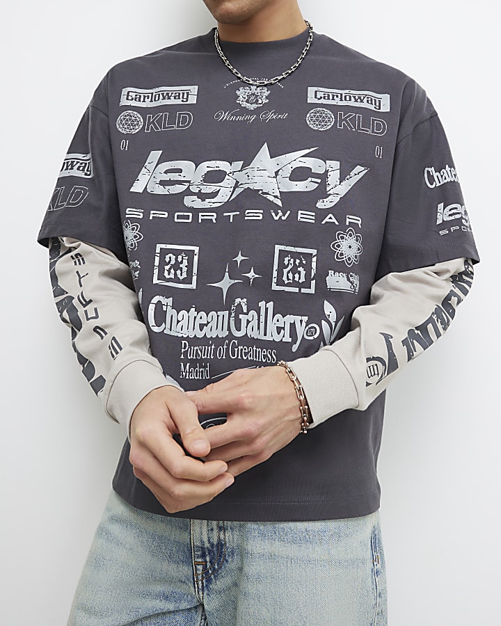 Grey Oversized Penrose Double Layered T-Shirt