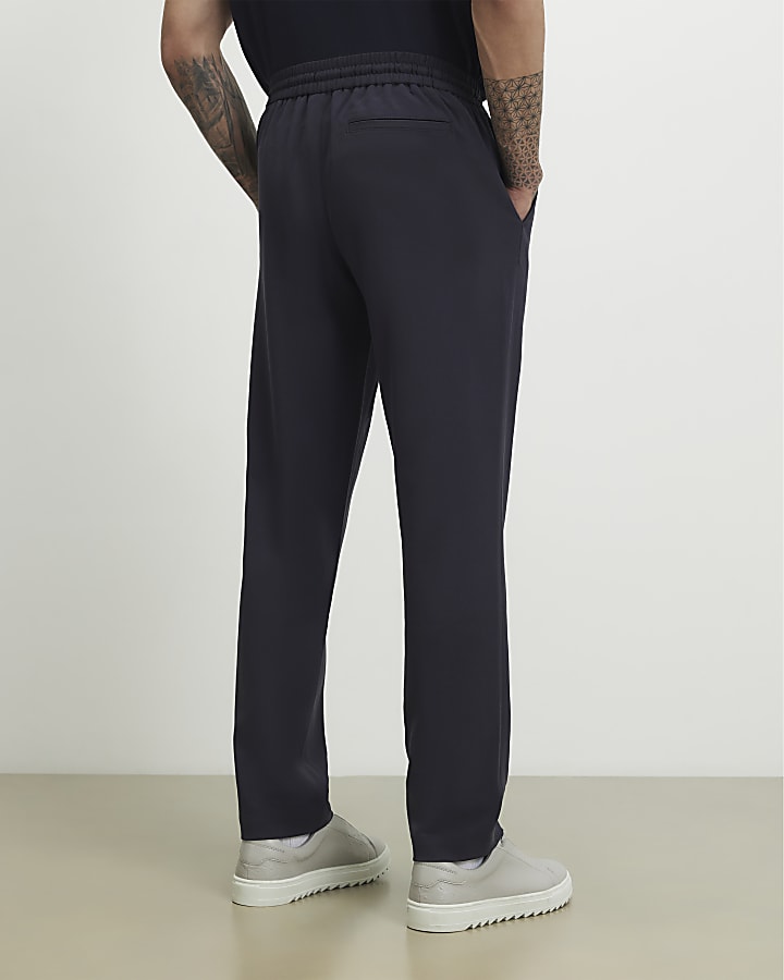 Navy Slim Fit Jogger Style Smart Trousers