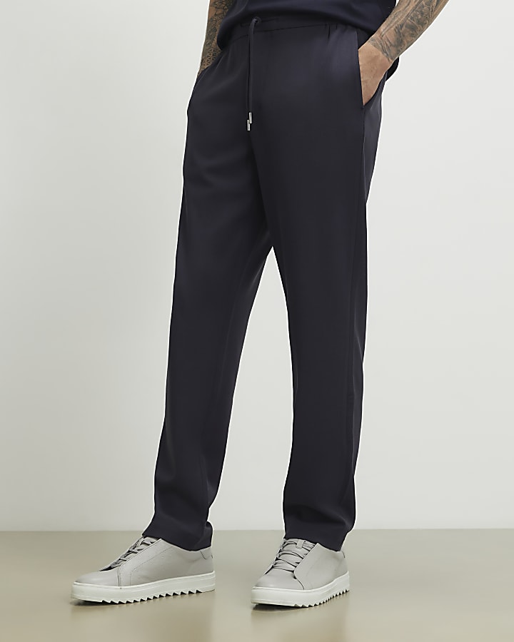 Navy Slim Fit Jogger Style Smart Trousers