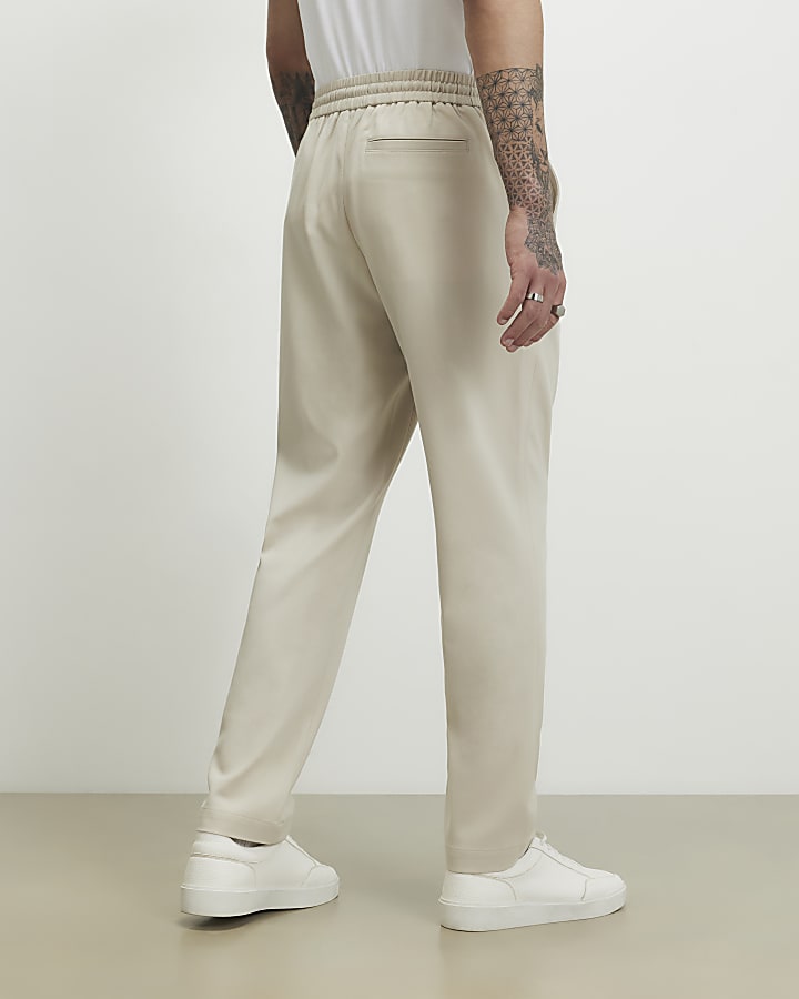 Cream Slim Fit Jogger Style Smart Trousers
