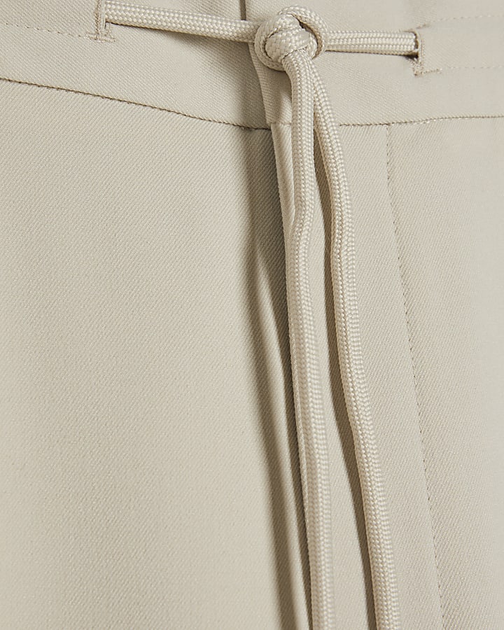 Cream Slim Fit Jogger Style Smart Trousers