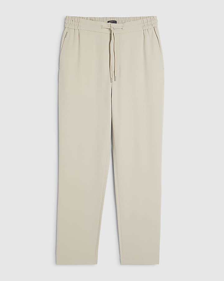 Cream Slim Fit Jogger Style Smart Trousers