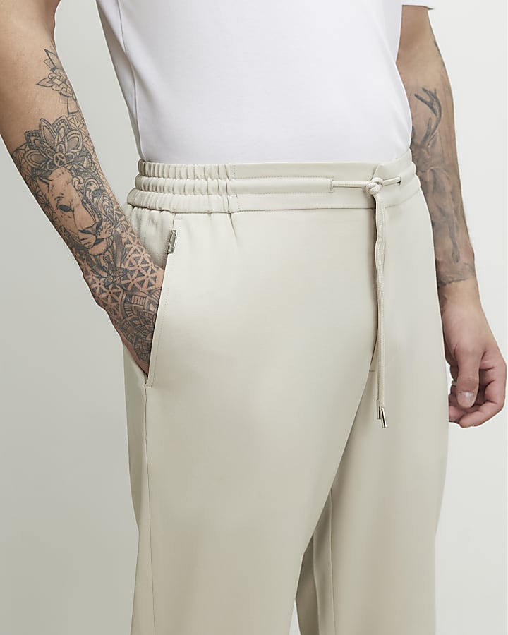 Cream Slim Fit Jogger Style Smart Trousers