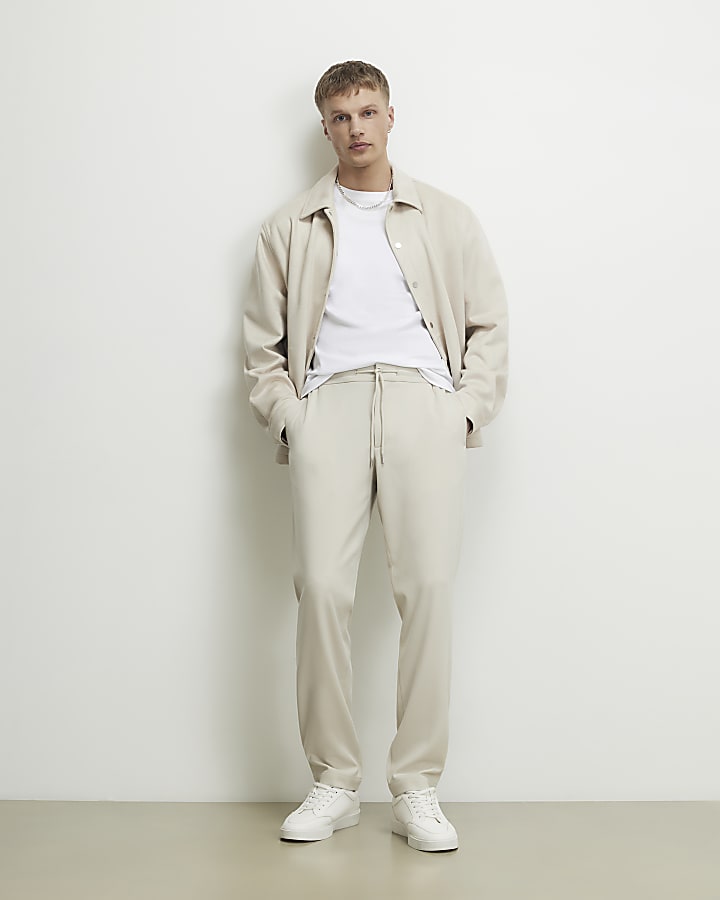 Cream Slim Fit Jogger Style Smart Trousers