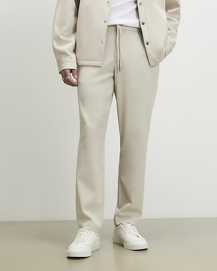 Cream Slim Fit Jogger Style Smart Trousers