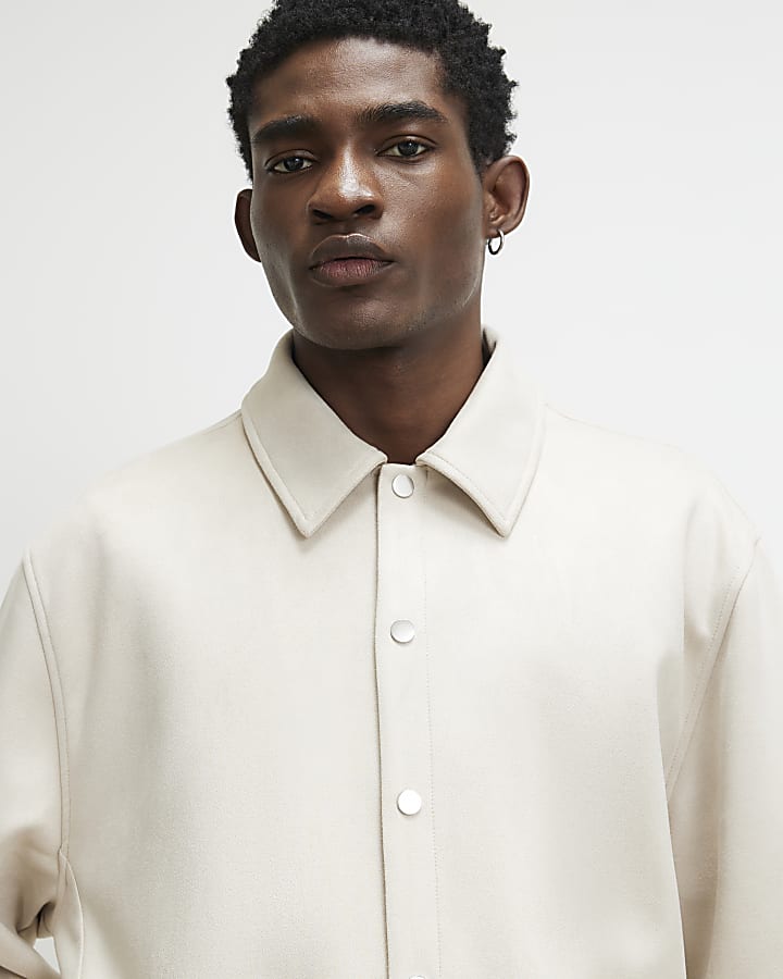 Cream Faux Suede Overshirt