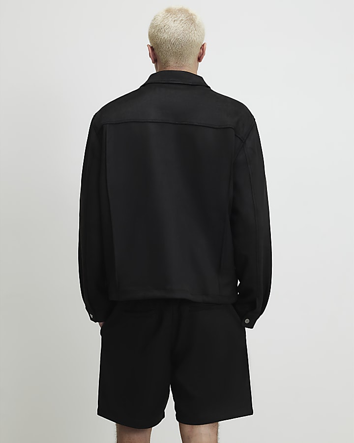 Black Slim Fit Faux Suedette Overshirt