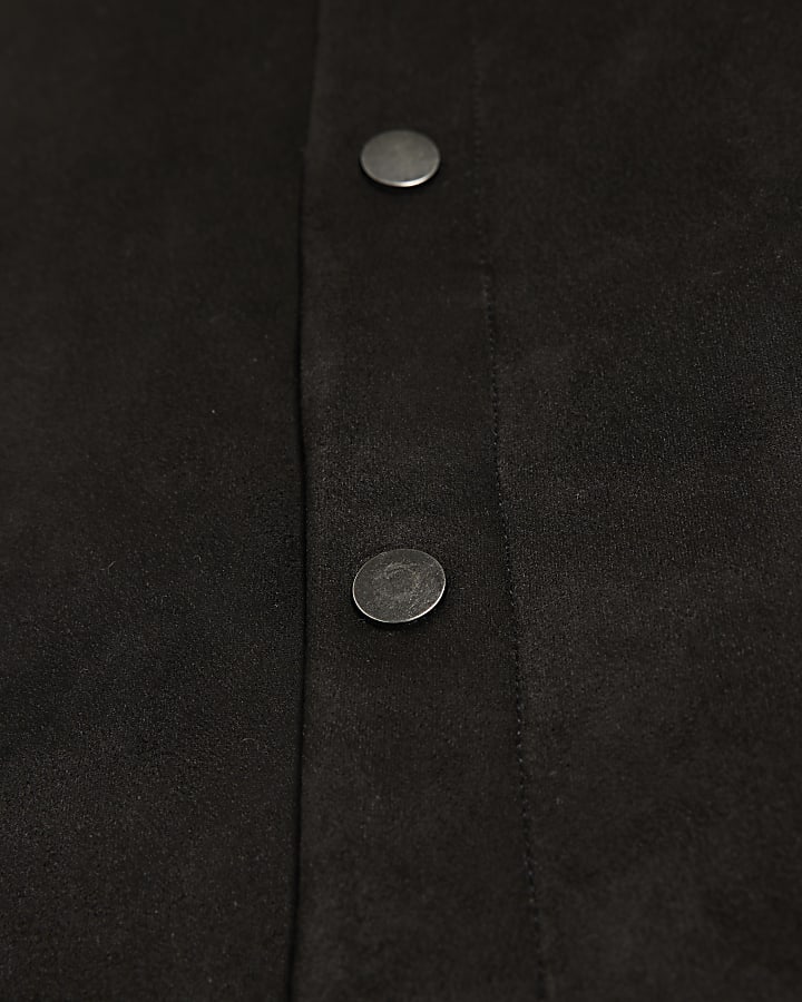 Black Slim Fit Faux Suedette Overshirt