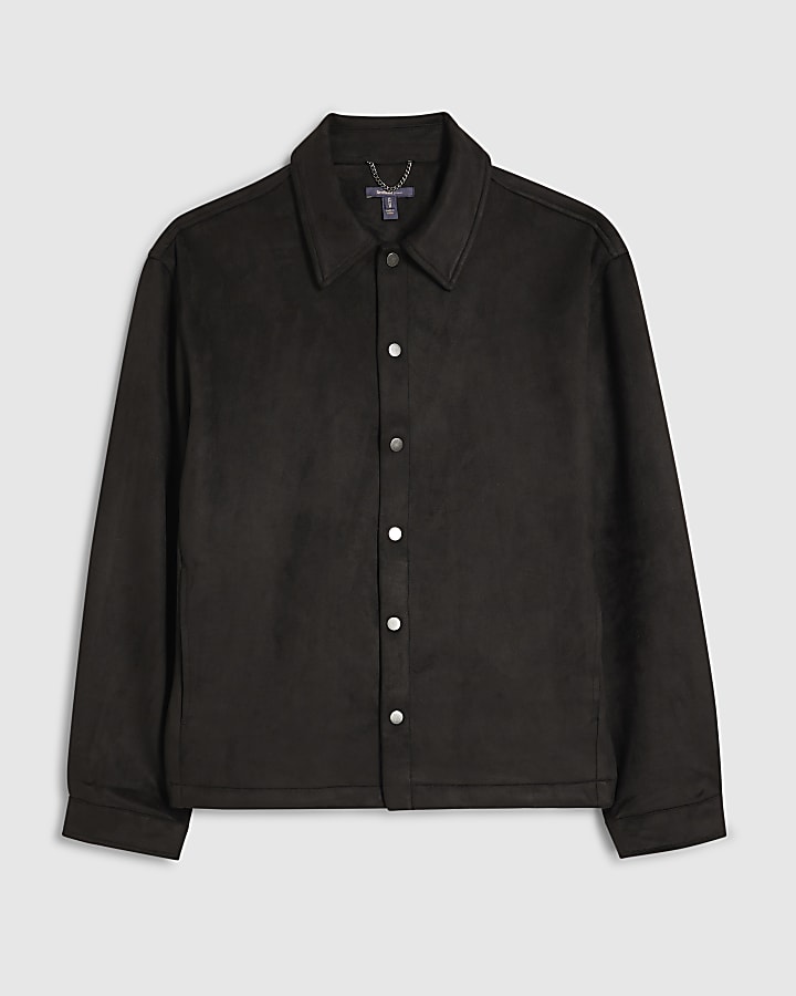 Black Slim Fit Faux Suedette Overshirt