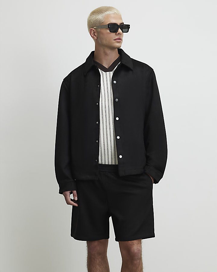 Black Slim Fit Faux Suedette Overshirt