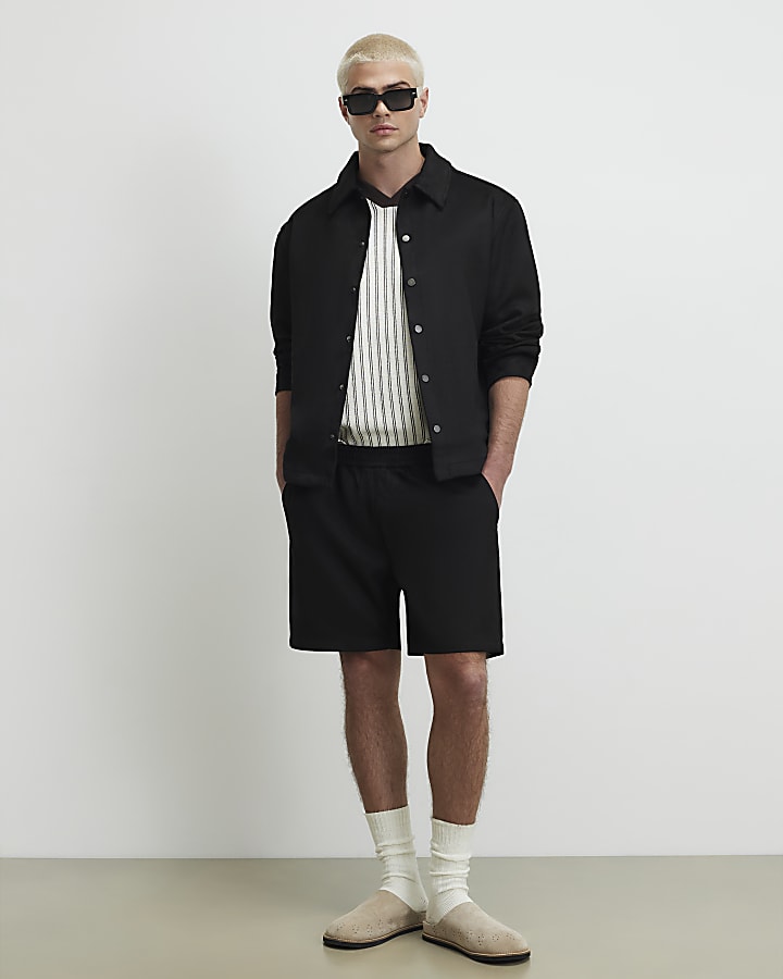 Black Slim Fit Faux Suedette Overshirt