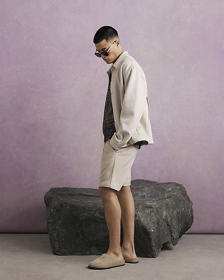 Beige Faux Suede Shorts