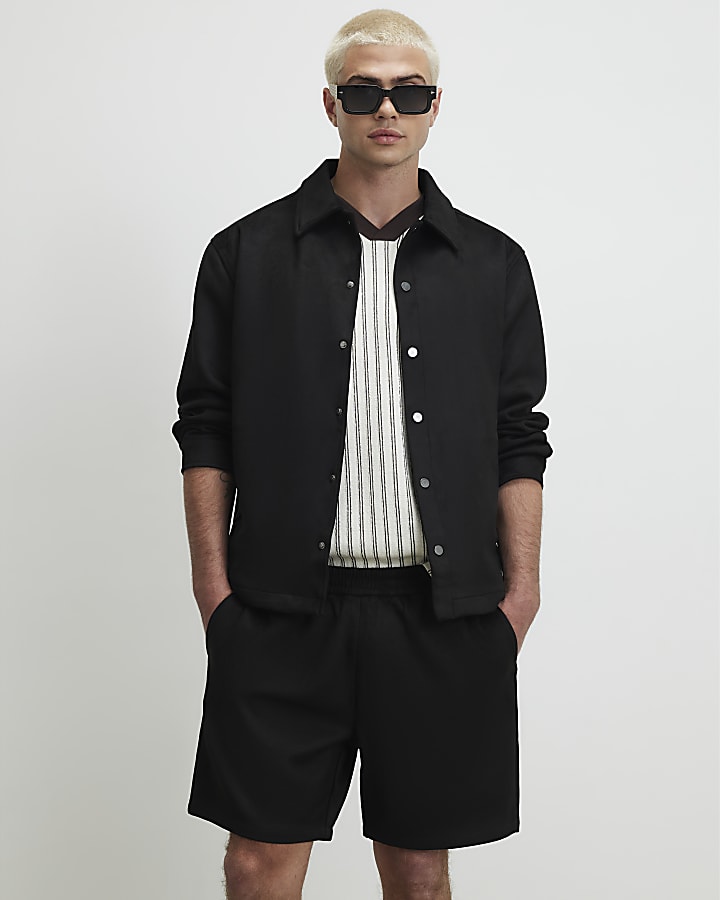 Black Pull On Faux Suedette Short