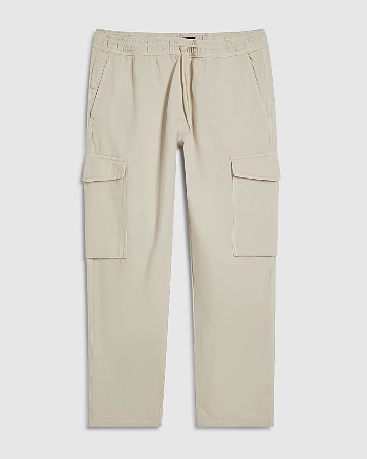 Cream Regular Fit Cargo Trousers