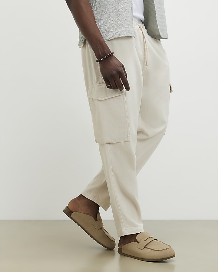 Cream Regular Fit Cargo Trousers