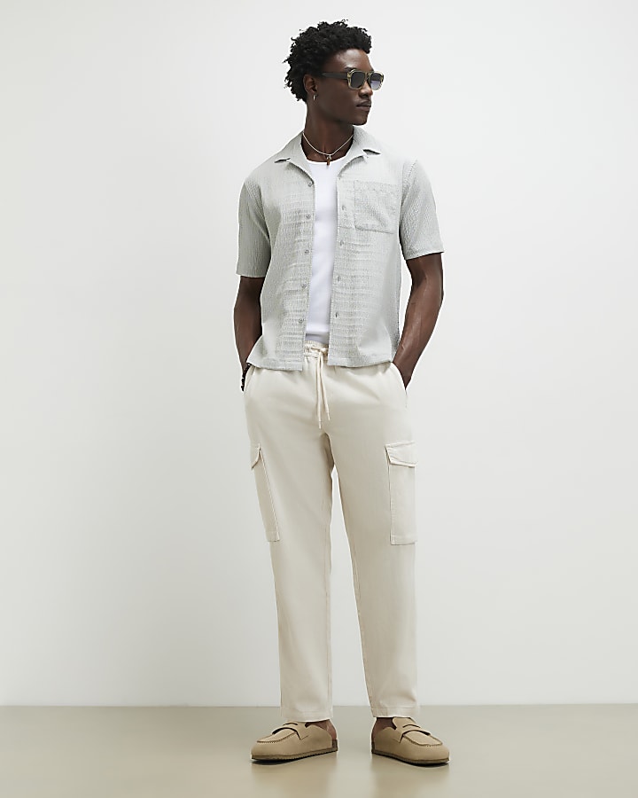 Cream Regular Fit Cargo Trousers