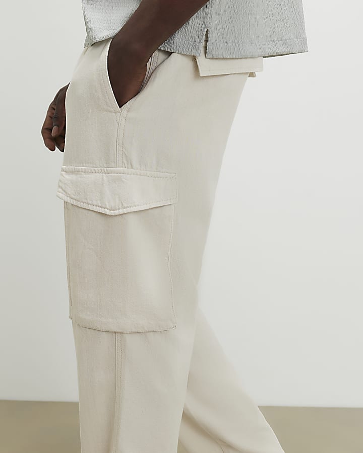 Cream Regular Fit Cargo Trousers