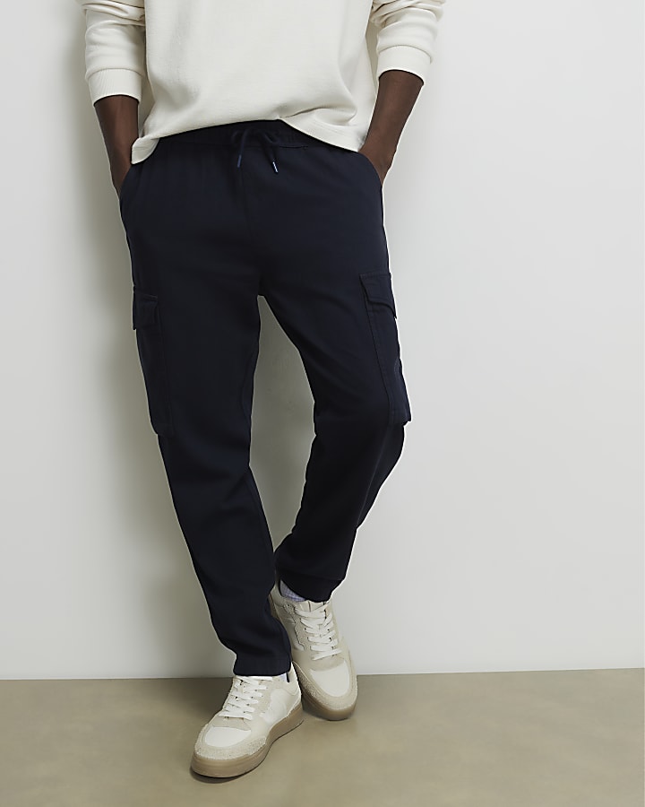 Navy Regular Fit Cargo Trousers