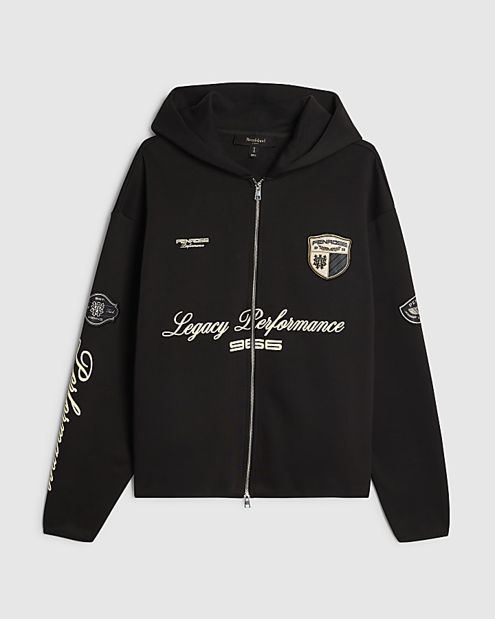 Black Regular Fit Penrose Zip Through Hoodie