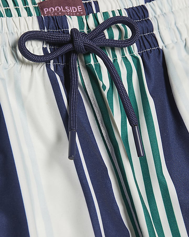 Navy Regular Length Stripe Swim Shorts