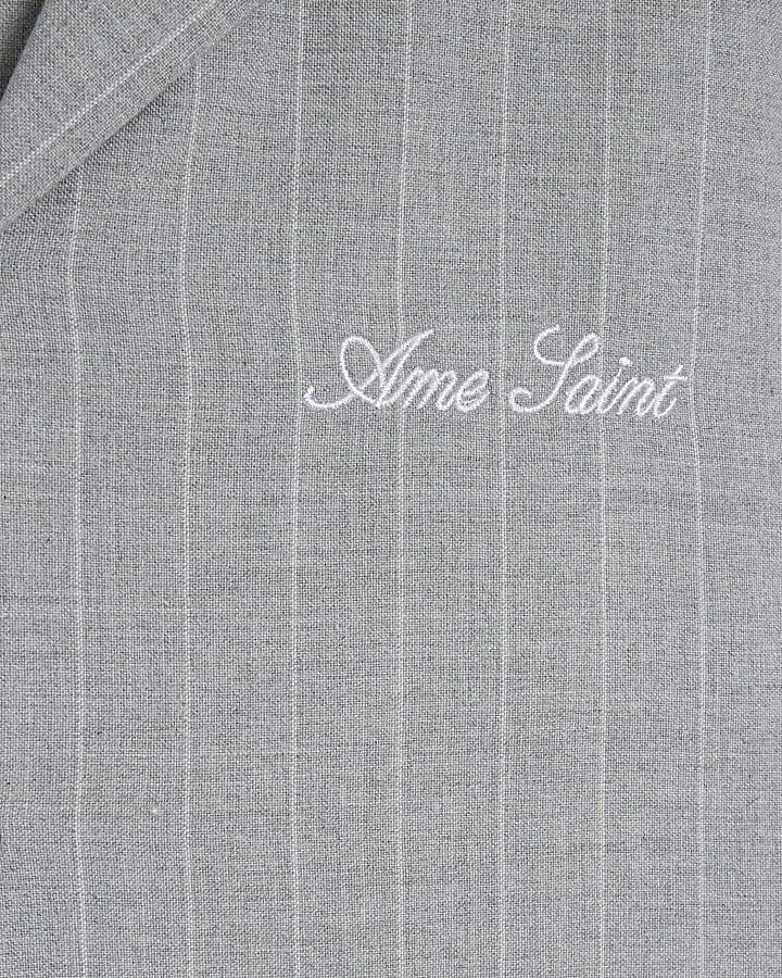 Grey Regular Fit Pinstripe Revere Shirt