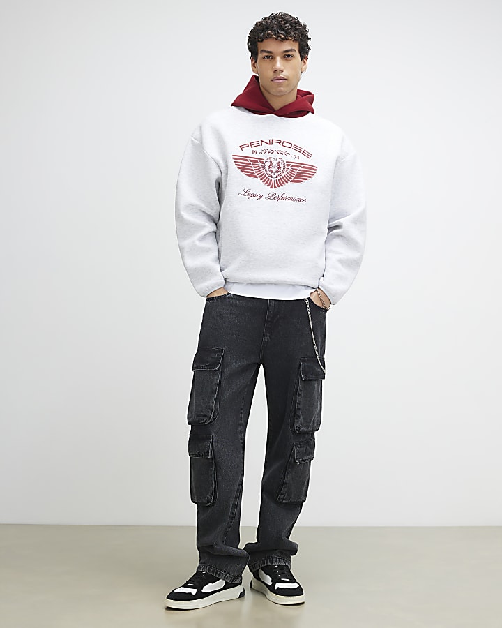 Grey Oversized Fit Penrose Contrast Hoodie