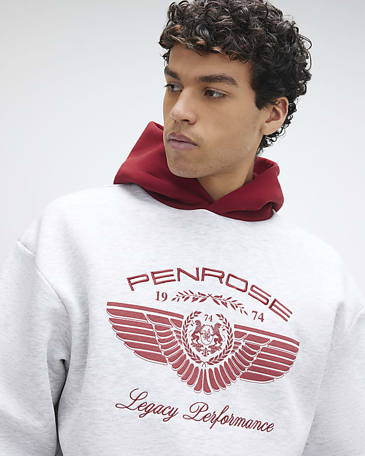 Grey Oversized Fit Penrose Contrast Hoodie