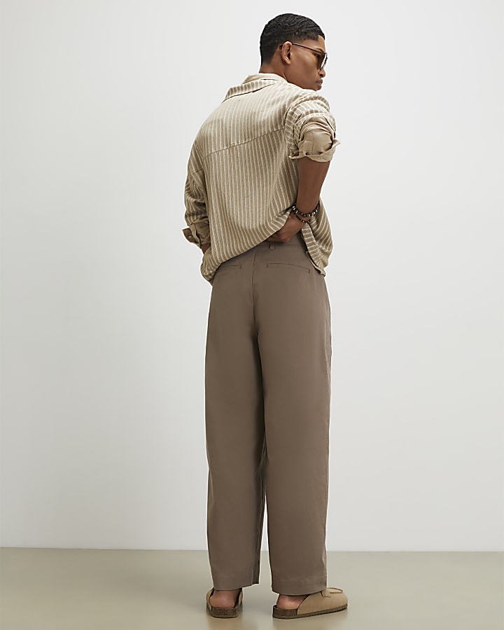 Beige Barrel Fit Trousers