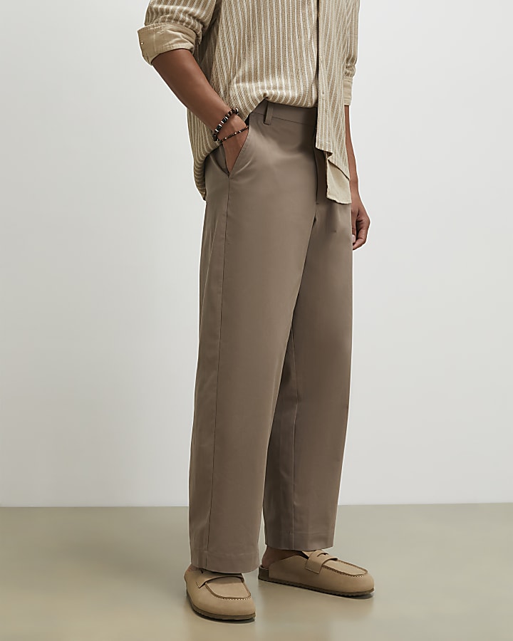 Beige Barrel Fit Trousers