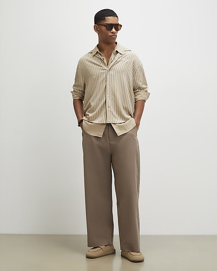 Beige Barrel Fit Trousers