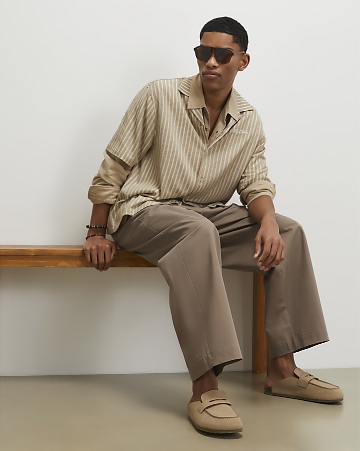 Beige Barrel Fit Trousers