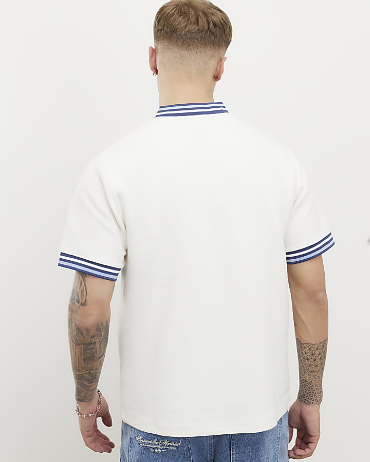 White Regular Fit Tipped Crest T-Shirt
