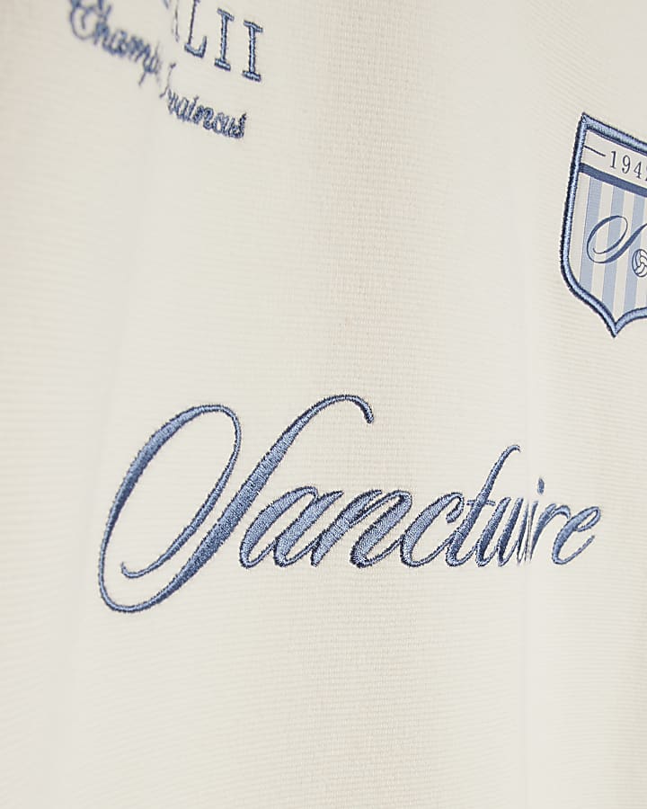 White Regular Fit Tipped Crest T-Shirt