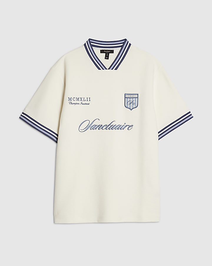 White Regular Fit Tipped Crest T-Shirt