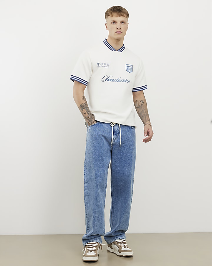 White Regular Fit Tipped Crest T-Shirt