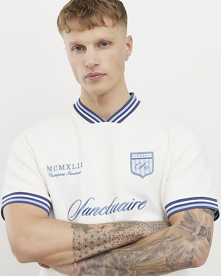 White Regular Fit Tipped Crest T-Shirt